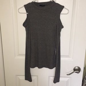 Open shoulder high neck sweater